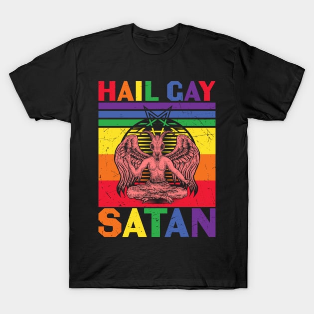 LGBTQ Rainbow Flag Hail Gay Satan Funny Pride Month LGBTQ T-Shirt by alcoshirts